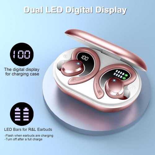 Wireless Earbuds Sport Bluetooth Headphones 5.4, 2025 Bluetooth Earbuds 4 HD Mic, Over-Ear Buds with Earhooks ENC Noise Canceling Earphones, 48Hrs Stereo, IP7 Waterproof Headset for Workout/Running