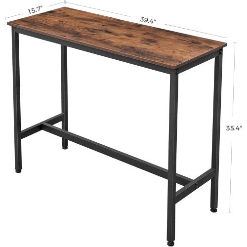 VASAGLE Bar Table, Narrow Long Kitchen Dining Table, Sturdy Metal Frame, Industrial, 15.7 x 39.4 x 35.4 Inches, Rustic Brown and Ink Black ULBT10X