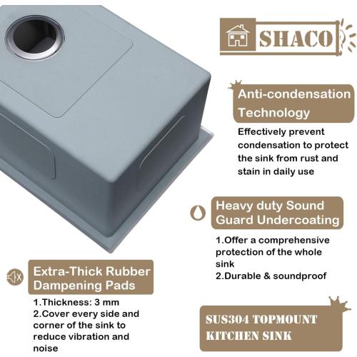 SHACO 25x22 Inch Drop In Kitchen Sink, Top Mount 16 Gauge 304 Stainless Steel 8 Inch Deep Drop In RV Laundry Utility Sink, Brushed Nickel Single Bowl Sink Topmount Overmount Sinks with Drain