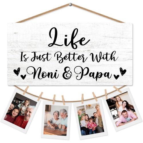 Grandparent Gifts Picture Frame Photo Holder for Wall, Noni Papa Gifts from Grandchildren Granddaughter Grandkids, Grandmother Grandfather Gift, Grandparent's Day Hanging Photo Display