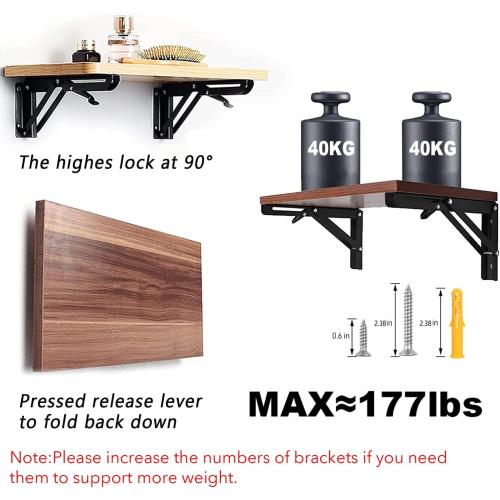 Folding Shelf Brackets - 18 inch 4 Pcs DIY Wall Mounted Shelf Brackets for Garage Workstation, Stuff Supports, Plant Stand - Heavy Duty Metal Collapsible Floating Shelf Bracket Black