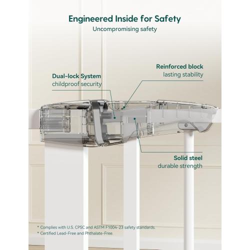 BABELIO Safety Gate Door Fits for Stairs, Narrow and Wide Doorways with Auto Close, Easy Install, No Drilling, Pressure Mounted for Baby, Child, Pets, Dog/Puppy, 26''-40'', White