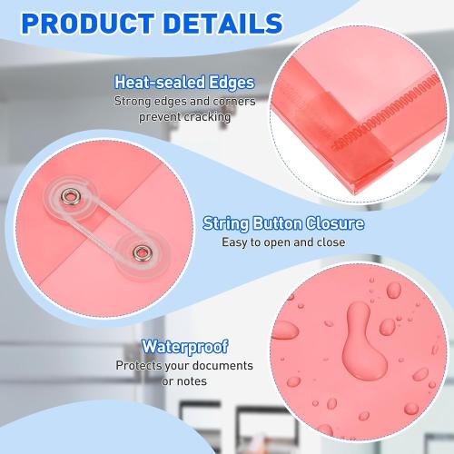 PATIKIL 3Pcs Plastic Envelopes with Button String Tie Closure, Letter A4 Size File Document Folders Envelopes for Home Work Office Organization, Assorted