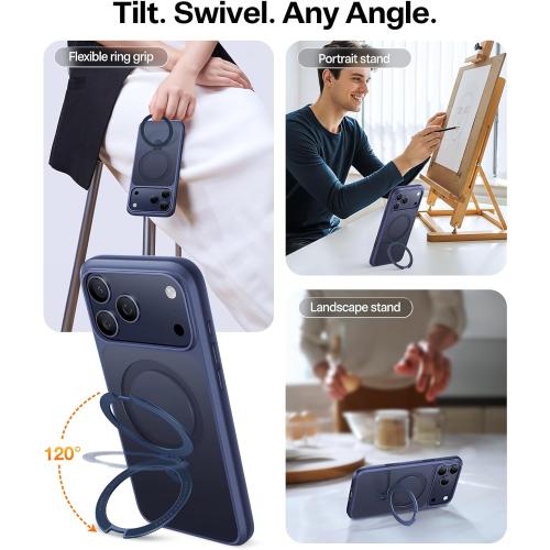 TORRAS Ostand for iPhone 17 Pro Case Magnetic, Fit for MagSafe, 4X Military Drop Protection, Camera Control, Slim Phone Case for iPhone 17 Pro with Kickstand, Translucent Matte Cover 6.3, Deep Blue