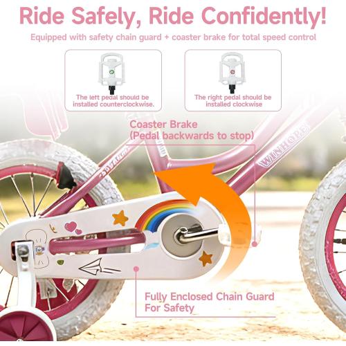 WinHope Girls Bike with Doll Seat, 12 14 16 18 20 Inch Kids Bike for 2-12 | Dual Brake with Training Wheels / Kickstand & Streamers Birthday Gift for Toddler Outdoor Riding, Multiple Colors