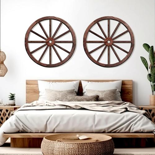 OYEFLY 2 Pcs Vintage Rustic Wagon Wheel Decor - Brown,