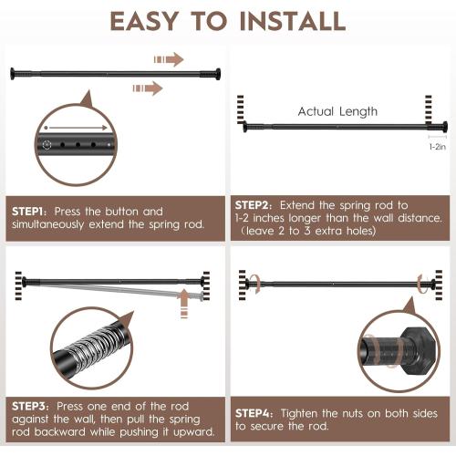 Tension Curtain Rod 51-148In (4.25-12Ft), Outdoor Curtain Rod No Drilling for Patio Window, Adjustable Spring Shower Curtain Rod for Bathroom, Never Rust, Tool-Free, Rod Diameter 1.26 In, Black