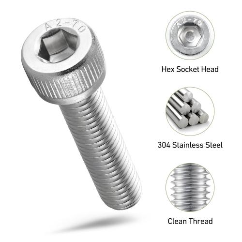 M8-1.25 x 75mm Bolt, 12PCS M8 Hex Socket Head Cap Screws Bolts, 304 Stainless Steel 18-8, Full Threads, Allen Socket Drive, with Hex Spanner
