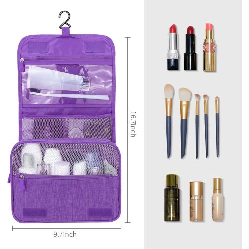 Large Capacity Toiletry Bag Travel Bag with Hanging Hook for Men and Women Waterproof Travel Cosmetic Bag Bathroom Storage Bag for Brushes Set, Full-Sized Shampoo, Toiletries, (Purple)