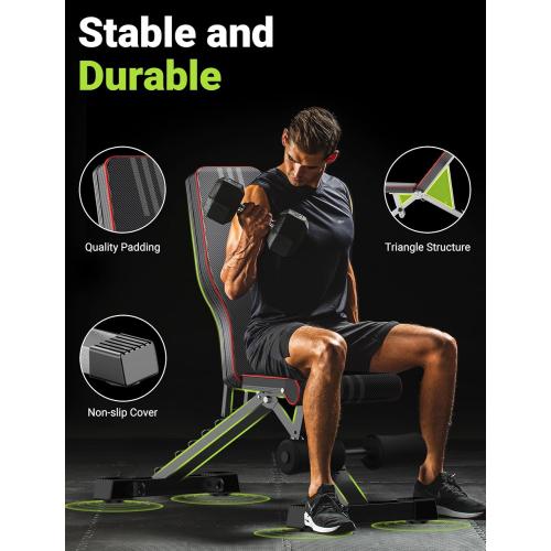 Yoleo Adjustable Weight Bench for Full Body Workout; Foldable Bench Press Bench of Home Gym Strength Training; Incline Decline Flat Utility Workout Bench with Quick Folding& Fast Adjustment (Black)