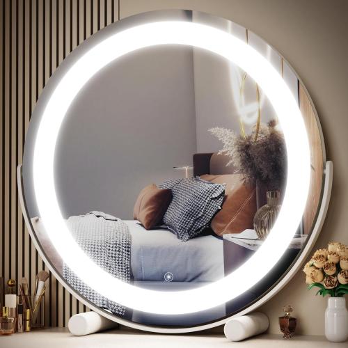 WHITE FRAME 12 Round Vanity Mirror, LED Lights, Smart Touch 360°Rotation, Dimmable White
