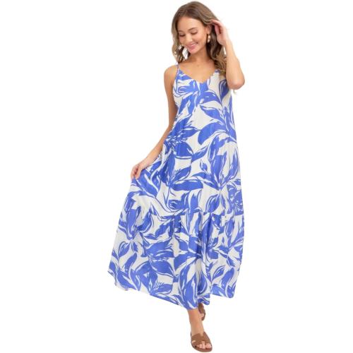 Floral Maxi Dress, Spaghetti Straps V-Neckline, Scoop-Back with Tie Detail, 100% Polyester, S/M/L