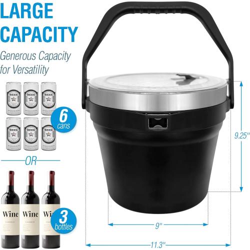 Insulated Ice Bucket with Lid and Scoop - Extra Large Double-Walled Ice Bucket for Parties, Cocktail Bar, Stainless Steel Wine Chiller, Beverage Tub with Handle and Bottle Opener (Black)