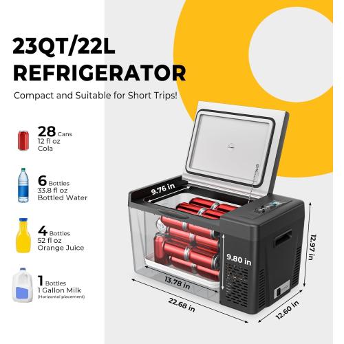BougeRV 12 Volt Refrigerator 12V Car Fridge 23 Quart Portable Freezer Compressor Cooler 12/24V DC 110~240V AC for Truck Van RV SUV Boat Travel Camping Road Trips Tailgating -8℉~50℉ (Black)