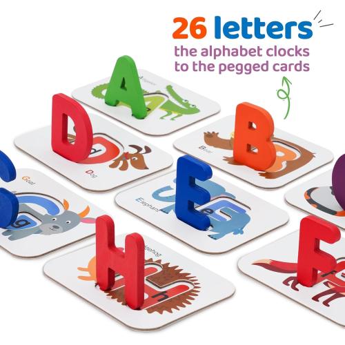 LiKee Alphabet Flash Cards Wooden Letter Puzzle ABC Sight Words Matching Games Counting Board Preschool Educational Montessori Toys for Toddlers Boys Girls 3  Years (36 Cards& 37 Wood Pieces)