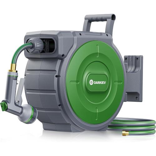 Garden Retractable Hose Reel, 1/2 Inch x 100 ft Wall Mounted Garden Hose Reel with Any Length Lock, Upgraded Slow Return System and 180°Swivel Bracket
