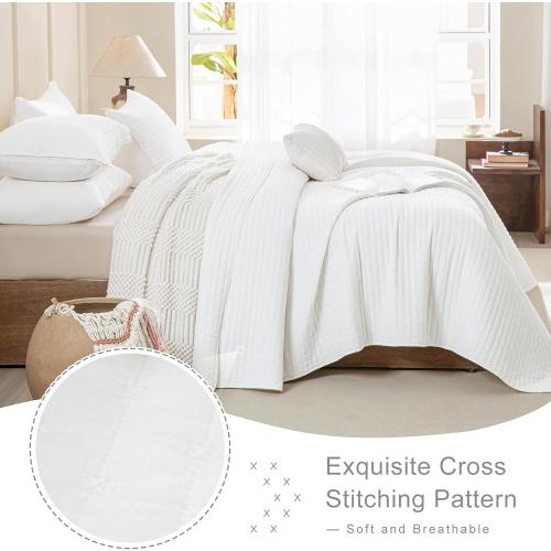Set of 3 Size 128x 120 Color White Lady Ann Oversized King Quilt 128x120, White Oversized King Bedspreads Set for Bed, Lightweight & Soft Farmhouse Coverlet All Season Extra Large 3 Pcs Quilted Bedding Sets
