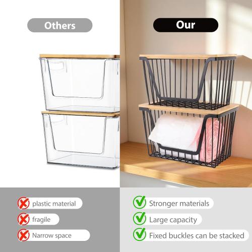 2 Pack Storage Stackable with Bamboo Top for Kitchen Laundry Room Organizers, Large Trash Bag Holder and Garbage Bag Dispenser