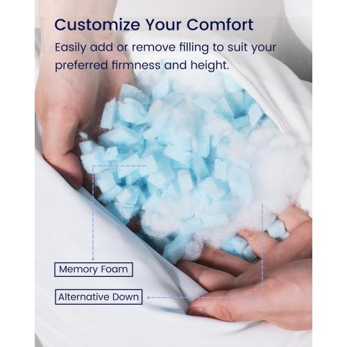 ZonLi Fluffy Body Pillow, Full Body Pillows for Adults, Long Pillow for Sleeping with Removable Cover and Adjustable Filling for Side Sleeper & Pregnancy，Large and Firm Pillow, Machine Washable(Grey)