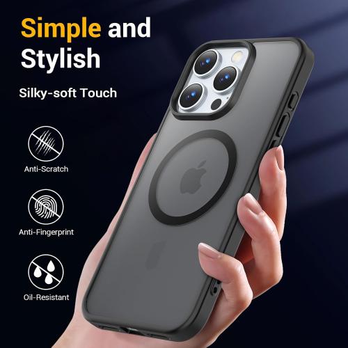 Temdan for iPhone 16 Pro Max Case [Compatible with MagSafe] [Military-Grade Drop Protection] [Anti-Fingerprint] [Anti-Scratch] Slim Silky-Soft Touch Translucent Matte Case 6.9 inch, Black