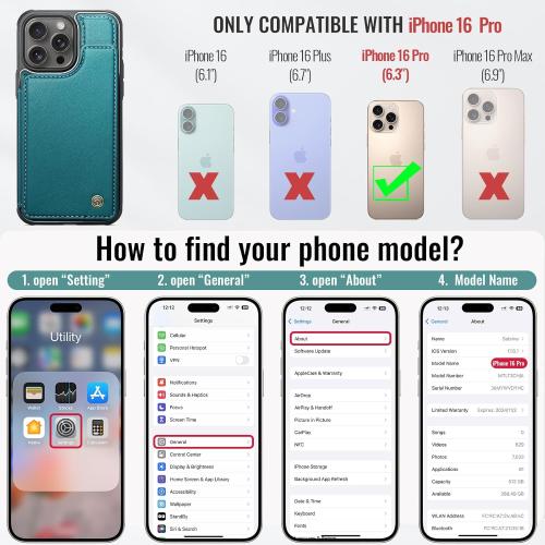 Compatible with iPhone 16 Pro 6.3 Wallet Case with Card Holder RFID Blocking for Women Men, Double Magnetic Clasp Kickstand Shockproof Phone Case Fit for iPhone 16 Pro, Bluish Green