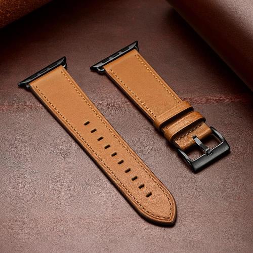 OUHENG Leather Bands Compatible with Apple Watch Band 49mm/46mm/45mm/44mm/42mm, Genuine Leather Replacement Strap for iWatch Series 11/10/9/8/7/6/5/4/3/2/1 & Ultra 3/2/1 & SE3 SE2 SE, Brown/Black