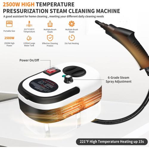 Steam Cleaner, 6-gears Adjustable, 15s Heat-Up, 1.29 Quarts Tank, Portable Steamer for Cleaning with 26 pcs Accessories, Steam Cleaner for Home,Dirt, Grease, Grout, Tile,Floor,Couch and Car