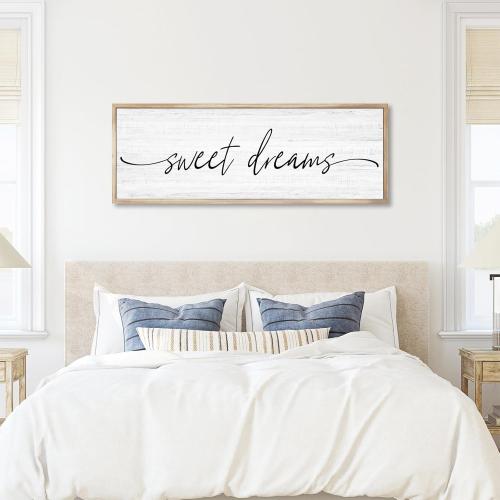 Brown 41x15 Sweet Dreams Wall Decor Above Bed Large 41''×15'' Farmhouse Wall Decor for Bedroom Guest Room Decor Framed Wood Wall Art Rustic Master Bedroom Wall Decoration 01 (brown frame)
