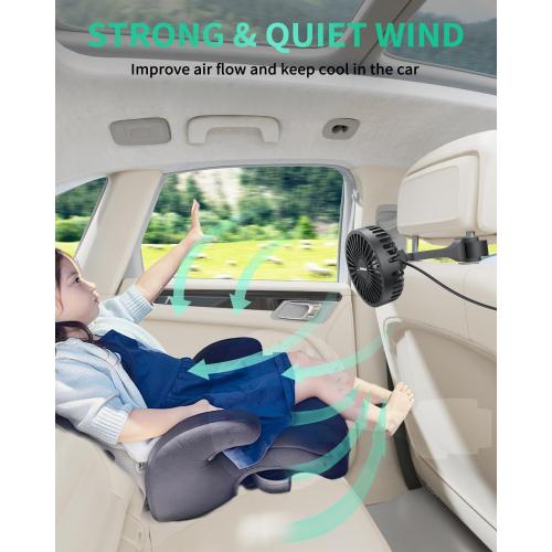 TriPole Car Fan for Rear Seat USB Powered Powerful 3 Speed 5V Fan with Adjustable Clip for Vehicles SUV RV