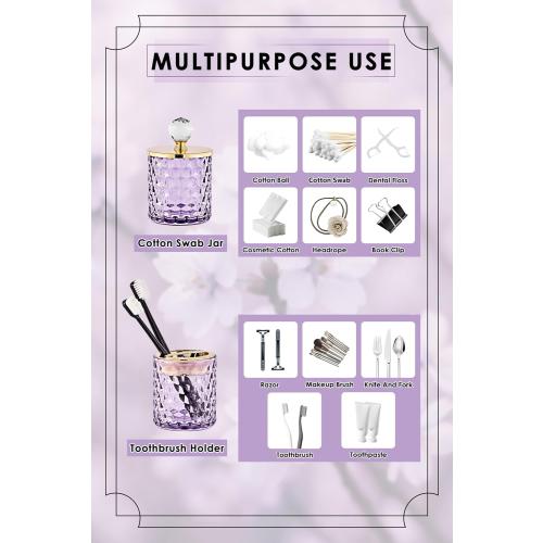 Purple Bathroom Accessories, 4Pcs Purple Bathroom Accessory Set Complete, Toothbrush Holder Set, Soap Dispenser, Qtip Holder, Tumbler, Perfect for Bathroom Decor and Vanity