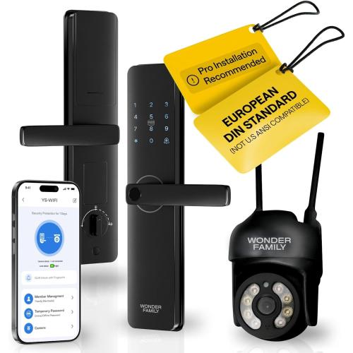 Smart Mortise Lock with WiFi Camera – European DIN Standard Digital Door Lock with Keypad, Fingerprint, RFID, App Control – Not Compatible with Standard U.S. ANSI Doors – Pro Installation Recommended