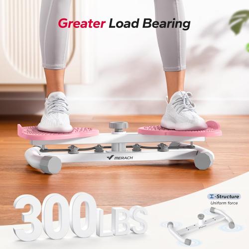 White & Pink MERACH Waist Twister, Ab Machine with 300 lbs Weight Capacity, Abs Workout for Slim Waist and Core Ab Exercise, Noiseless Home Gym Exercise Equipment for Women Men