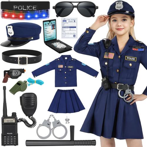 Luucio Police Officer Costume for Girls, Police Costume for Kids with Cop Gear Uniform, Halloween Costumes for Girls