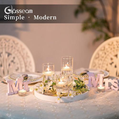 Glasseam Clear Glass Cylinder Vase, 6pcs Glass Vases for Centerpieces, Modern Floating Candle Vases for Flowers, Hurricane Vase Decor Candle Holders for Pillar Candles Wedding Decorations (4/6/8)