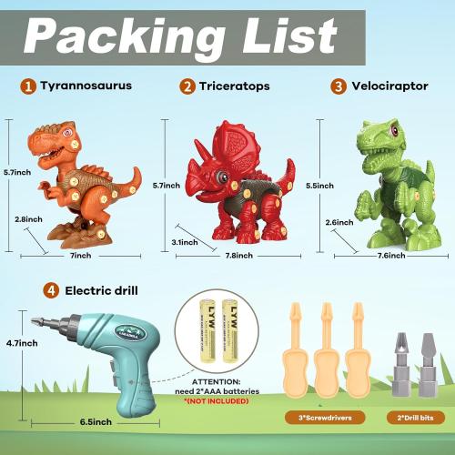 Laradola Dinosaur Toys for 4 5 6 7 8 Year Old Boys, Take Apart Dinosaur Toys for Kids 3-5 5-7 STEM Construction Building Kids Toy with Electric Drill, Party Birthday Gifts