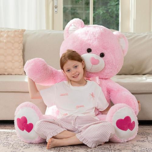 Size 47 Color Pink MaoGoLan Giant Pink Teddy Bear Plush 47,Big Bear Stuffed Animal with Heart Footprints and Heart Nose,4ft Large Valentines Teddy Bear for Girlfriend,Wife,Lover-Anniversary, Birthday,Long Distance