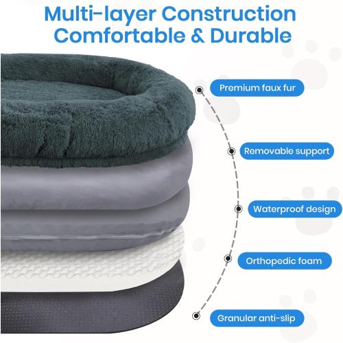 Human Dog Bed Fits You and Pets, Washable 10 CM Thick Memory Foam Dog Bed with Plump Pillow, Blanket, Strap 78x51x12,Darkgrey