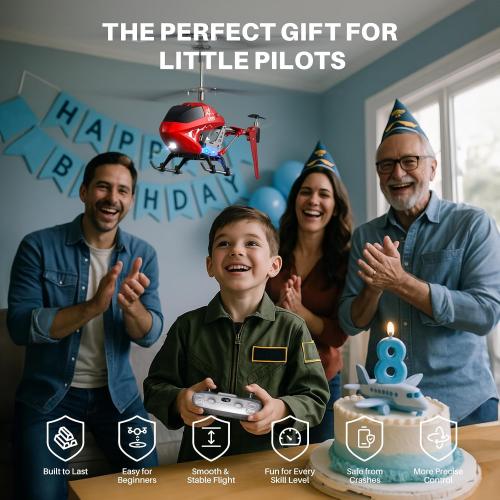 Color red SYMA S107H-E RC Helicopter for Kids 8-12 and Beginners, Remote Control Helicopter with Altitude Hold, 2 Speed Modes, Whole Alloy Toy for Boys Girls Indoor Gift
