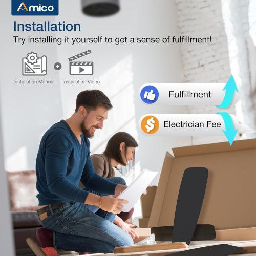 Amico Ceiling Fans with Lights, 44 inch Ceiling fan with Light and Remote Control, Reversible, 3CCT, Dimmable, Noiseless, Small Black Ceiling Fan for Bedroom, Indoor/Outdoor Use