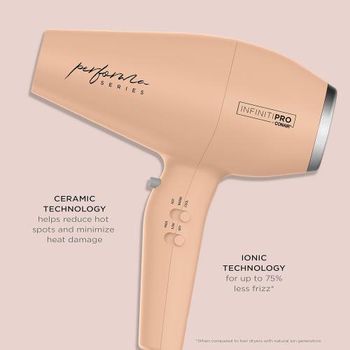 Conair Infiniti Pro Hair Dryer with Diffuser plus 3 Other Attachments | Performa Series Hair Dryer | Blow Dryer with Professional Performance Motor | Blush Pink