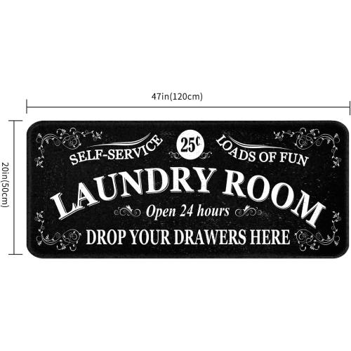 Runner Rug, Farmhouse Kitchen Floor Mat, Non Slip Laundry Room Decor, 20 X 47 inch, Black