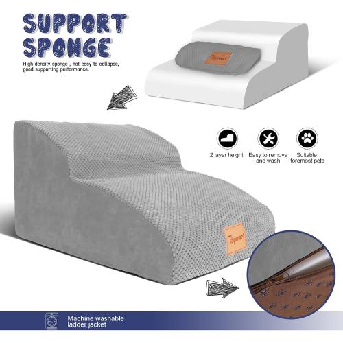 Color Grey Topmart High Density Extended Foam Dog Ramp&Steps 2 Tiers,11.8 High,Non-Slip Dog Stairs,Soft Foam Pet Ladder with Waterproof Cover,Best for Injured,Older Cats,Pets with Joint Pain