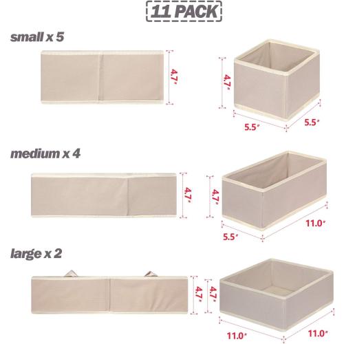DIOMMELL 13 Pack Foldable Cloth Storage Box Closet Dresser Drawer Organizer Fabric Baskets Bins Containers Divider for Clothes Underwear Bras Socks Lingerie Clothing,Beige 245