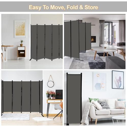 MAYOLIAH 6 Panel Folding Privacy Screen 9ft Wide, 6ft Tall Partition Room Divider Portable Office Walls Dividers Room Separator, Grey