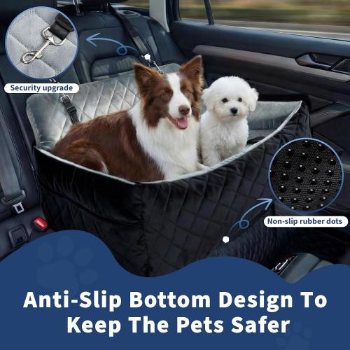 Garvee Extra Large Dog Car Booster Seat with Safety Belt, 3-Side Pet Travel Bed for 2 Medium Dogs, Waterproof & Non-Slip, Foldable Car Seat Cover for Truck SUV Sedan