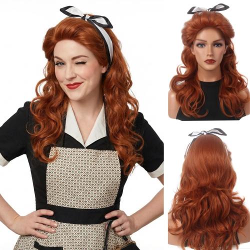Black Long Curly Beehive Wig Vintage Wig with bangs for Women Costume Cosplay Fancy Dress 60s 70s Retro Wigs (reddish brown)