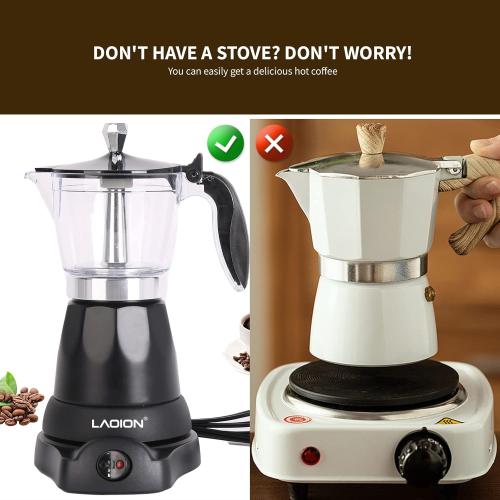 Cuban Coffee Maker, 6 or 3cup Electric Espresso Coffee Maker, Portable Cafeteras Electricas Modernas, Electric Moka Pot with Detachable Base & Overheat Protection, Coffee Gift for Home Travel
