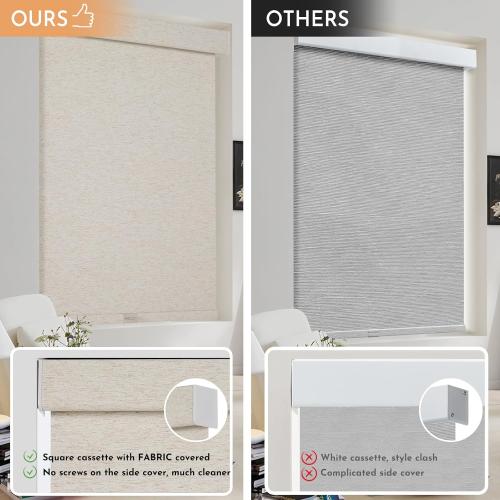 Persilux Blackout Roller Shades for Window Blinds,Cordless,Linen Fabric,Thermal Insulated Fabric UV Protection Shades for Home,Office,Bedroom,Door,Blackout-Cream,29 W X 72 H