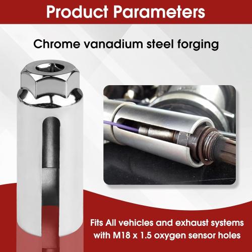 5PCS O2 Oxygen Sensor Socket Set, 3/8 in Drive, 7/8 in (22mm), Premium Removal Tool with Thread Chasers & Offset Wrenches, Heavy-Duty Automotive Kit for Easy Installation & Repair