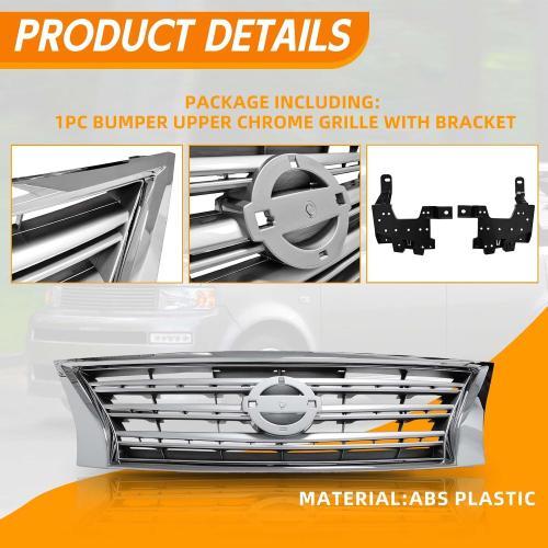 Front Bumper Cover Upper Grille Replacement Shroud Chrome Front Mesh Air Intake for 2013-2015 Nissan Sentra S SV SL FE S